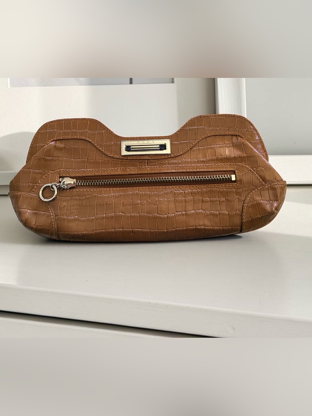 Maxx New York Brown Croc-Embossed Leather Clutch